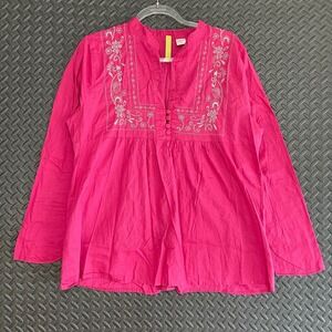 Green Dragon Hot Pink Embroidered Long Sleeve Blouse Women's‎ Size Large